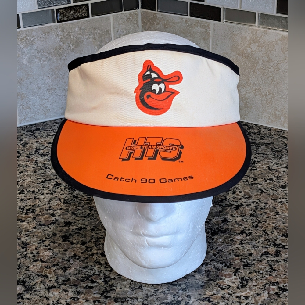 Baltimore Orioles 1980s Vtg Strap Back Visor HTS Stadium See 90 Home Games Hat